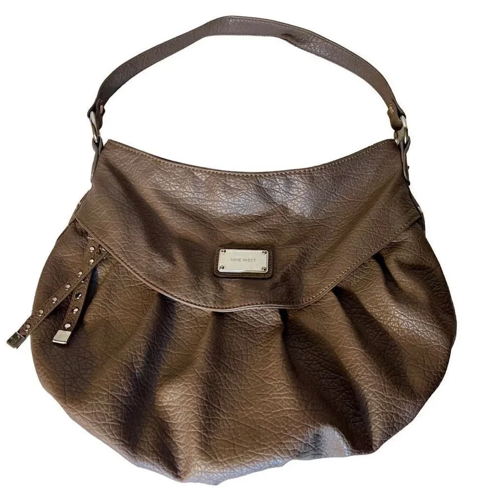 Nine West Large Gray Faux Pebble Leather Shoulder Bag